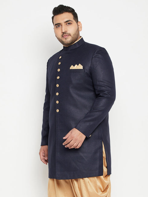 Vastramay Men's Plus Size Navy Blue Slim Fit Sherwani Only Top